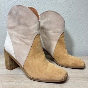 Ccocci Boots 10 Kendall Tricolor Western Cowgirl Festival Boho Tan Ankle Bootie